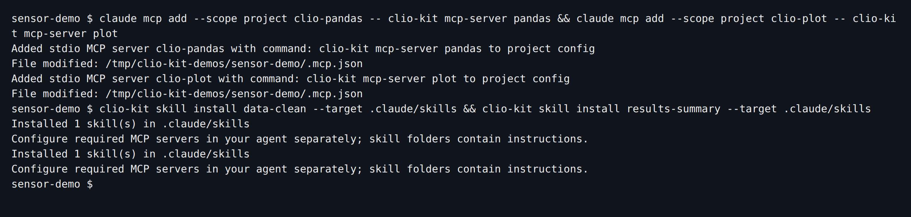 Terminal showing installation of Pandas, Plot, data-clean and results-summary for Claude Code